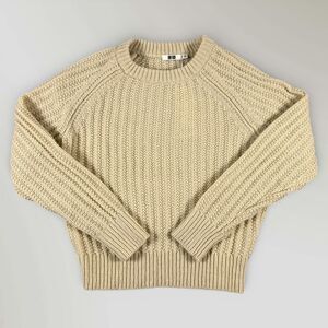 NWT Uniqlo Women's Sweater Wool Blend Low Gauge Crewneck Chunky Off White Sz Med